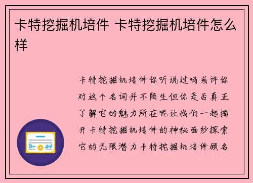 卡特挖掘机培件 卡特挖掘机培件怎么样