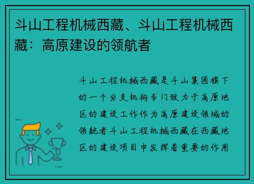 斗山工程机械西藏、斗山工程机械西藏：高原建设的领航者